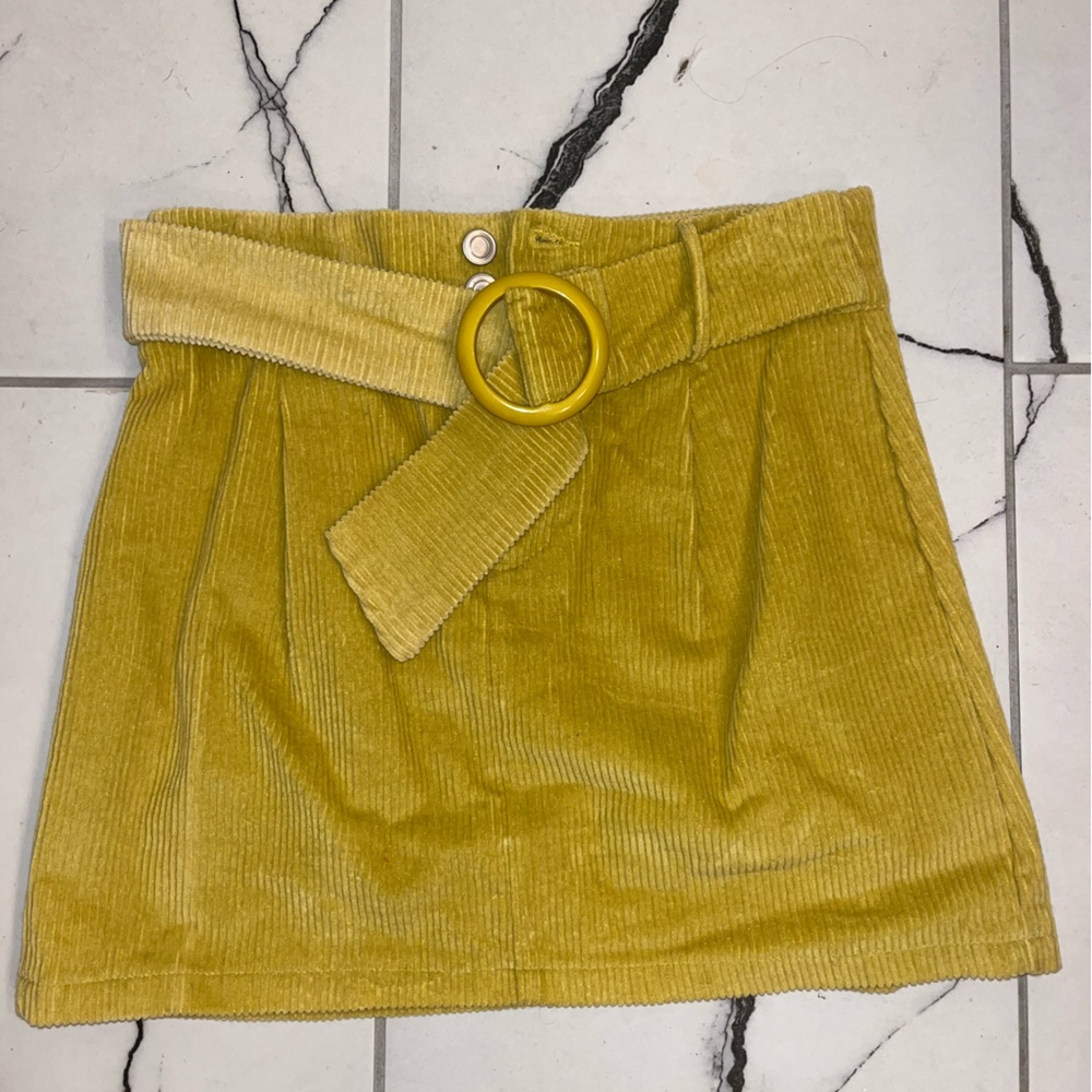 Yellow Corduroy Mini Skirt with Belt